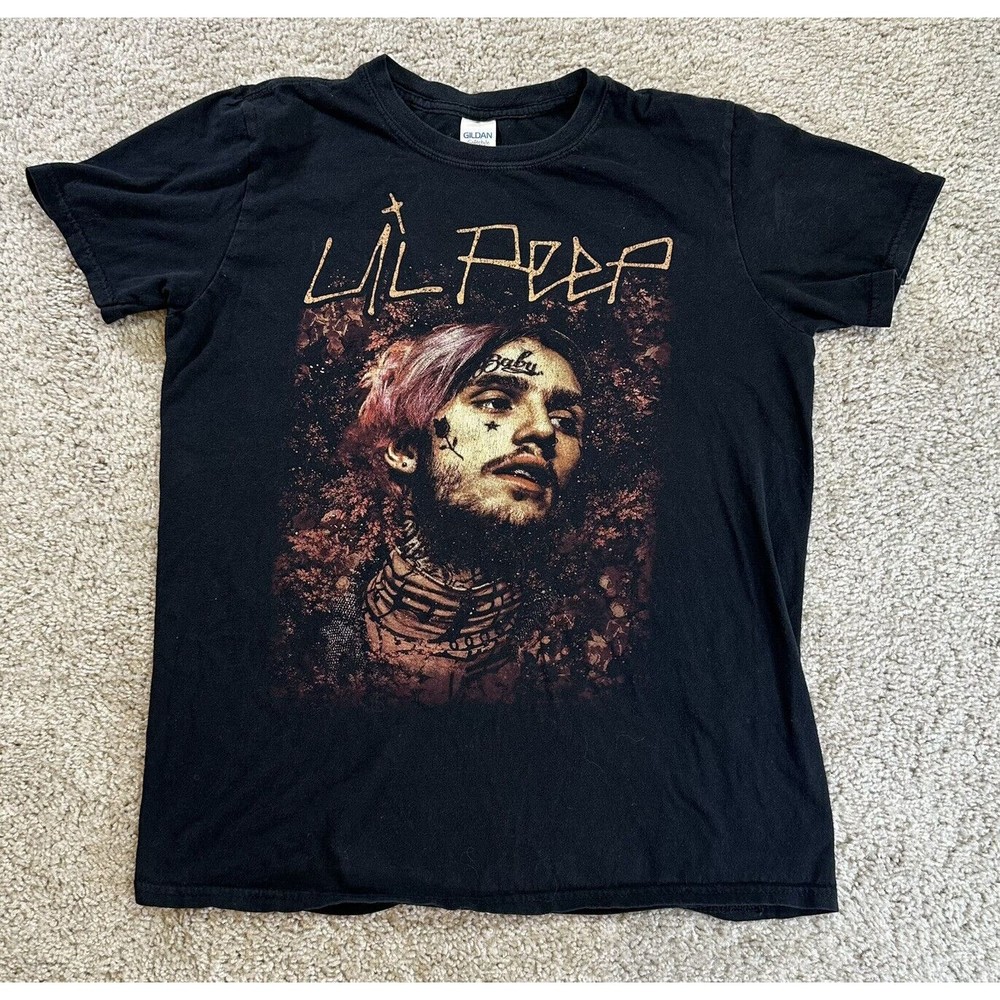 Lil Peep Rapper Hip Hop Artist Short Sleeve T-Shirt Black Sz Medium Crewneck